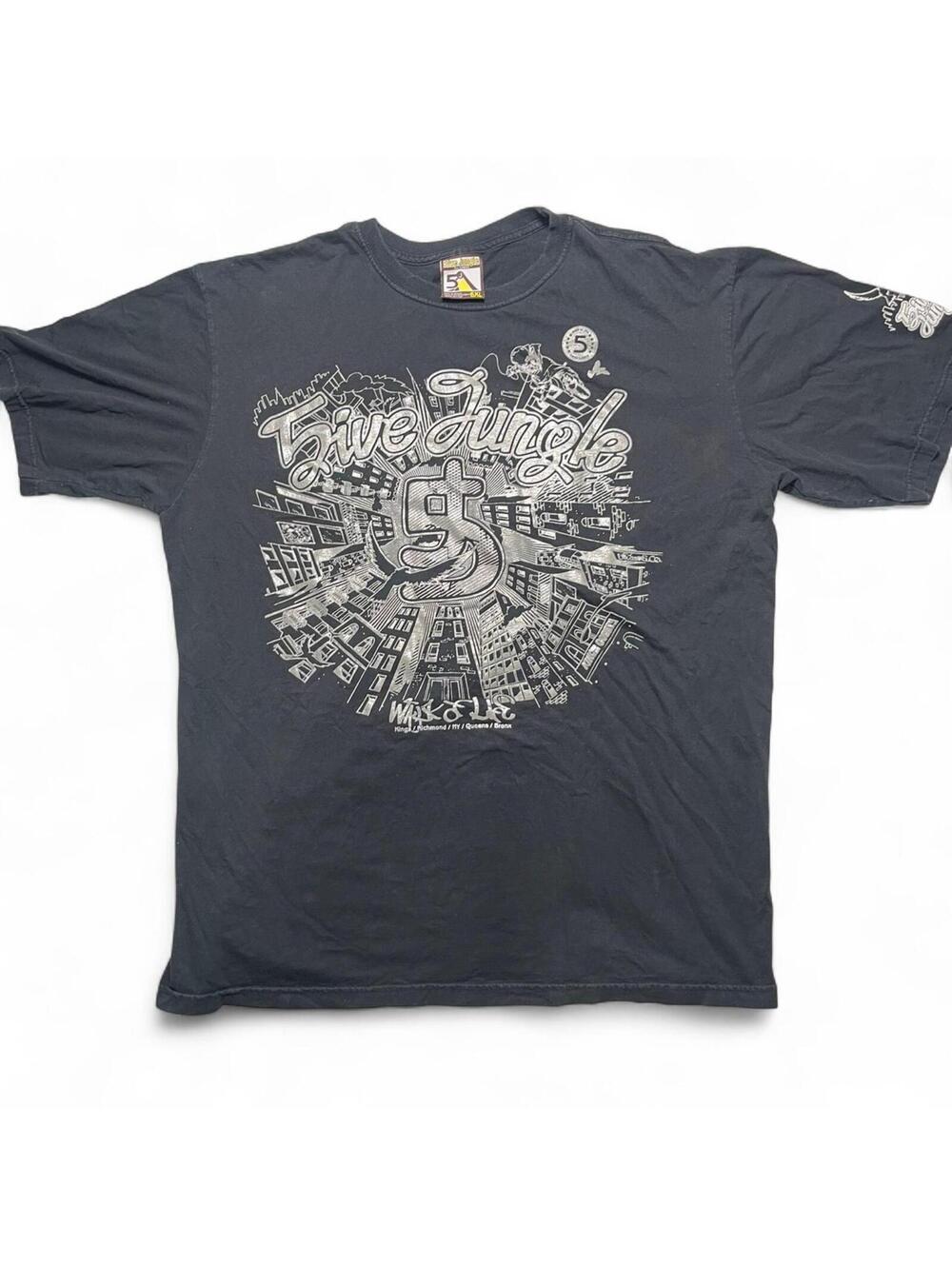 Vintage 5ive Jungle Walk of Life Graphic Tee Black Gray Y2K Hip Hop Men’s 3XLT